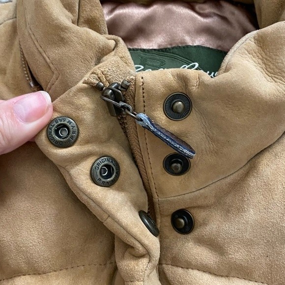 Leather down Puffer Vest in light brown / tan quilted goose down - Picture 4 of 5